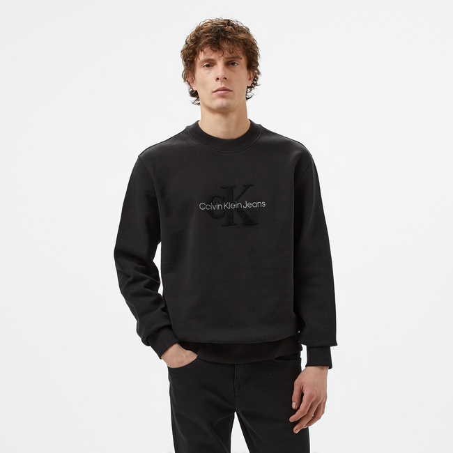  Calvin Klein Jeans Chenılle Monologo Crew Neck Erkek Siyah Sweatshirt