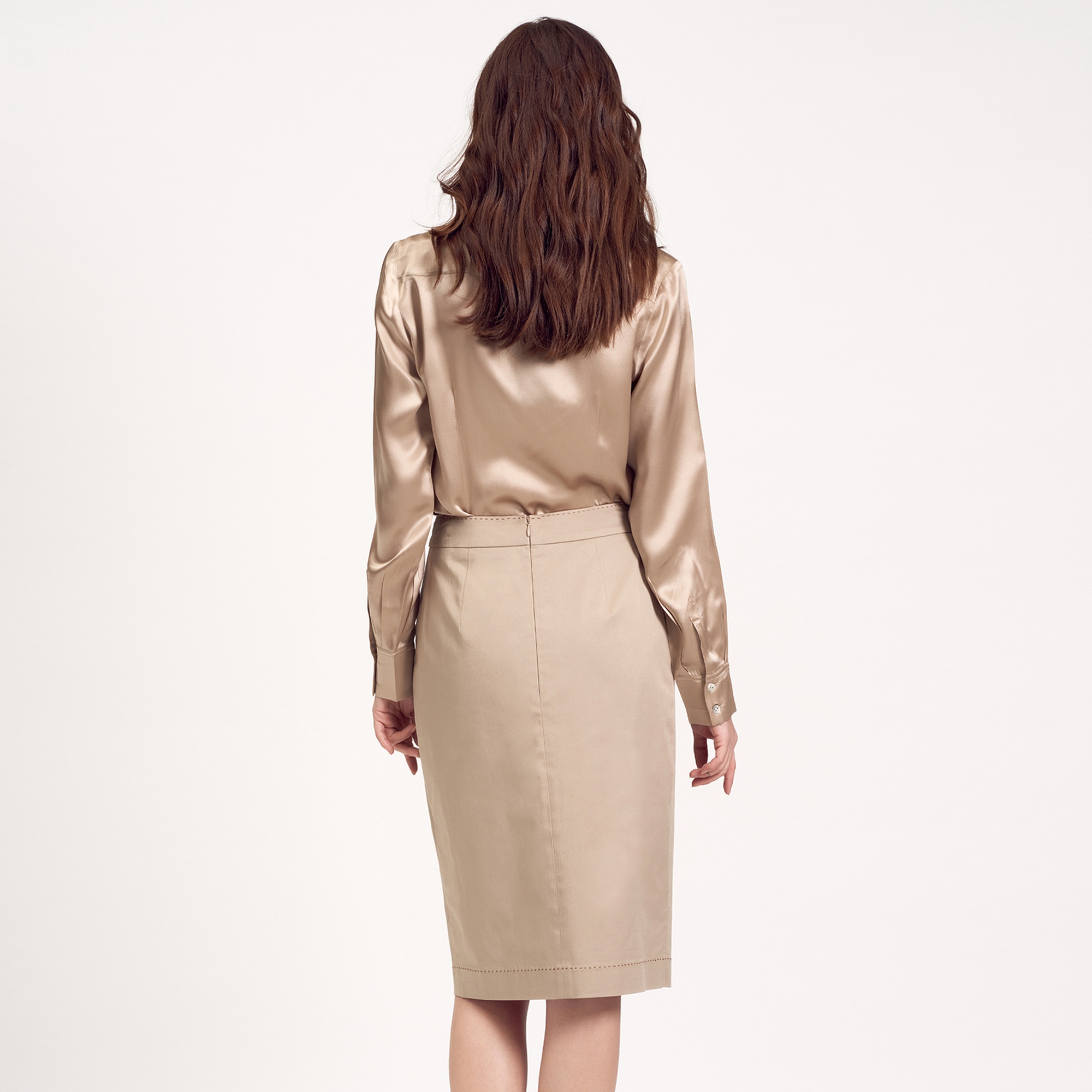 Bej Yırtmaçlı Kadın Kalem Etek