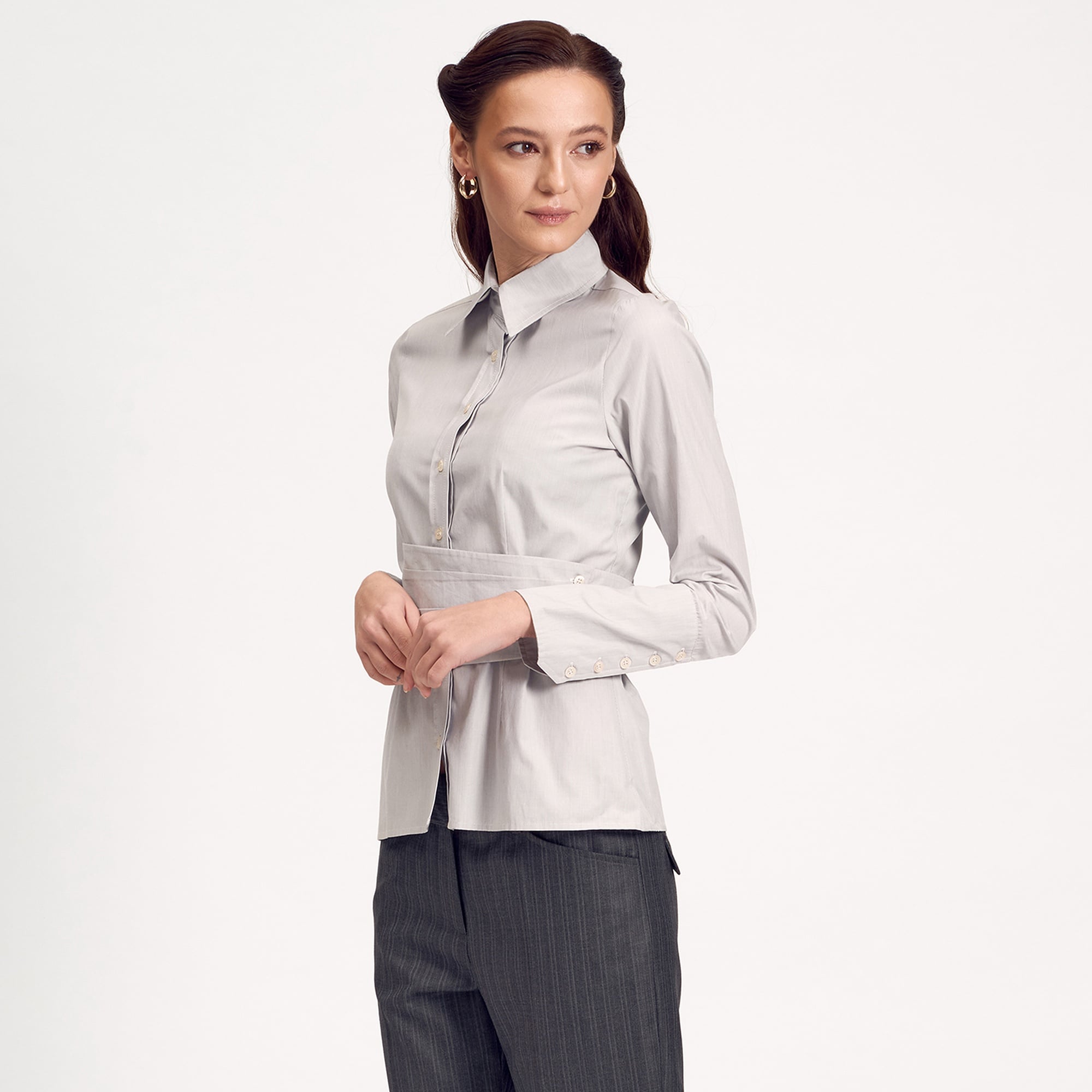 Gri Klasik Kadın Gömlek