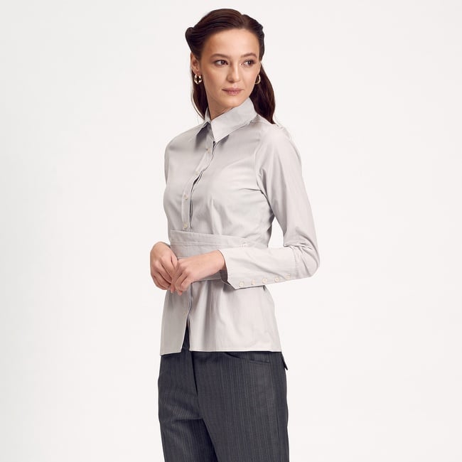  Gri Klasik Kadın Gömlek
