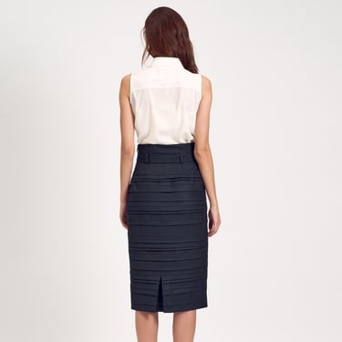  Lacivert Kadın Pileli Kalem Etek