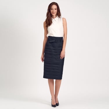  Lacivert Kadın Pileli Kalem Etek