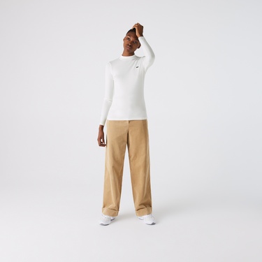  Kadın Slim Fit Uzun Kollu Bisiklet Yaka Beyaz T-Shirt