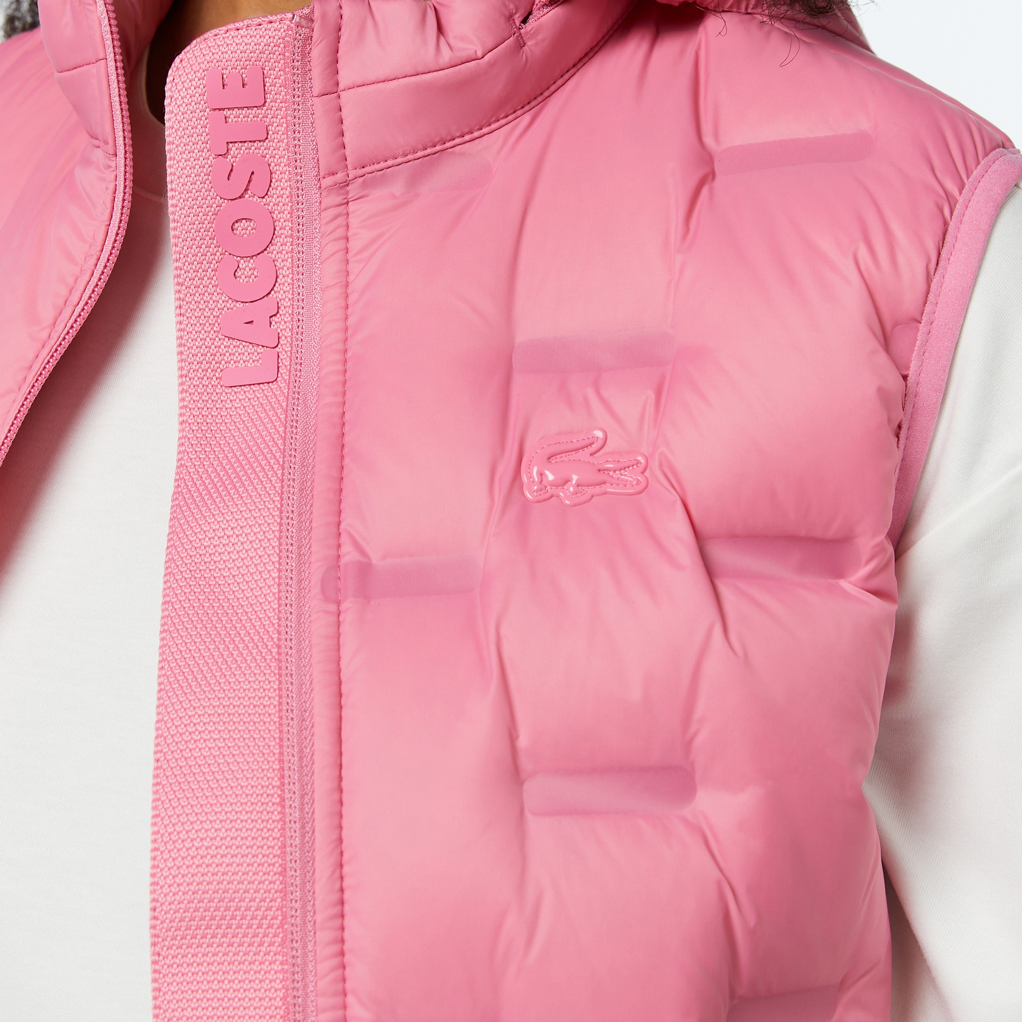 Lacoste Kadın Kapitone Regular Fit Kapüşonlu Pembe Yelek