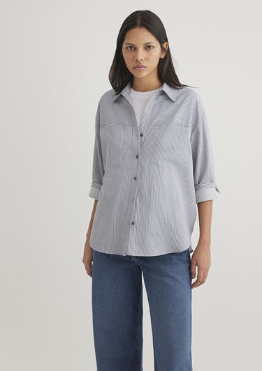  Mavi Çizgili Mavi Gömlek Oversize / Geniş Kesim 1211069-89153