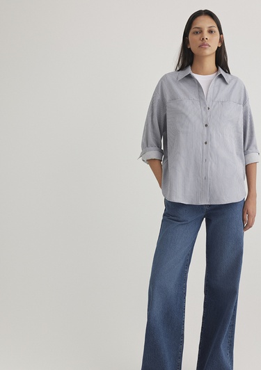  Mavi Çizgili Mavi Gömlek Oversize / Geniş Kesim 1211069-89153