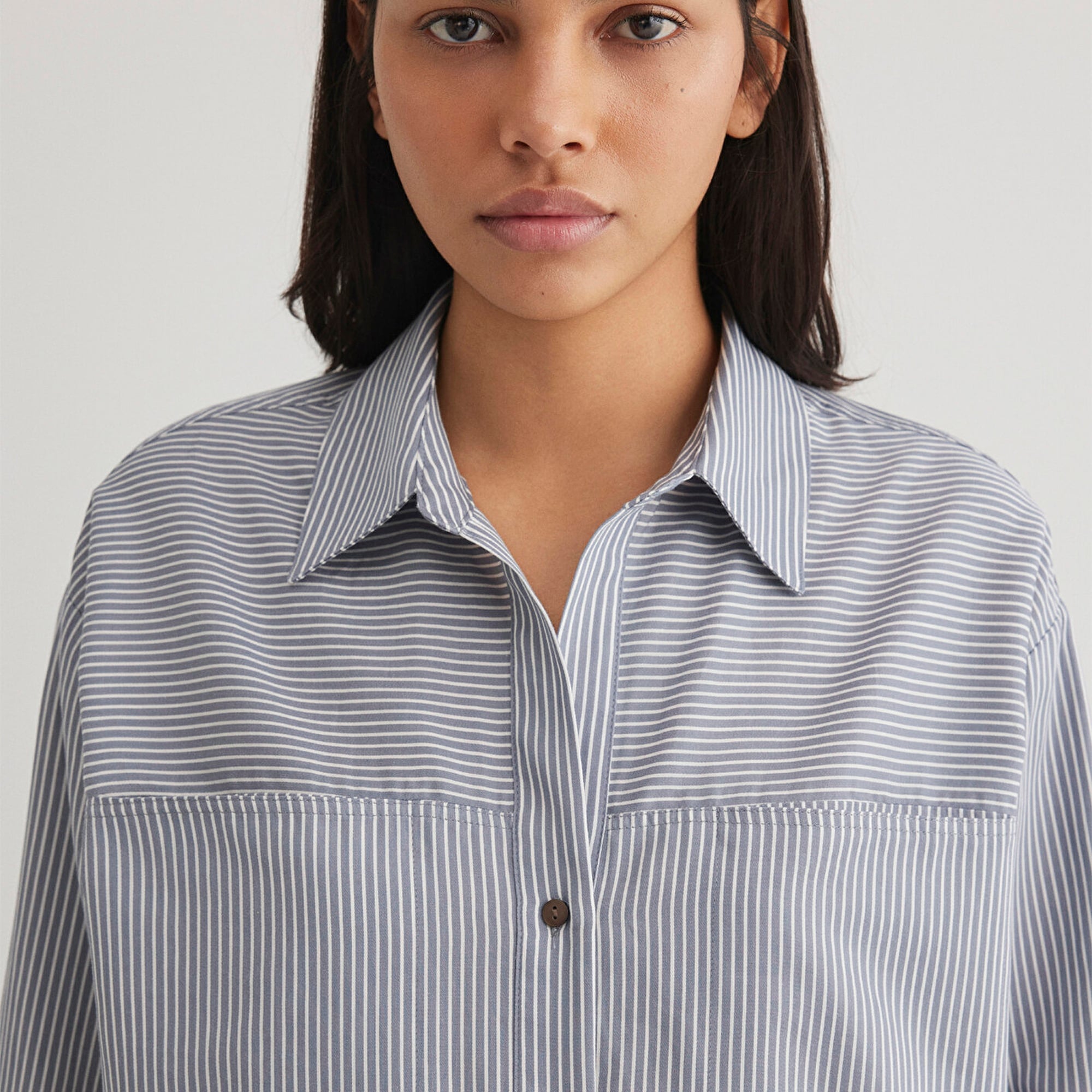 Mavi Çizgili Mavi Gömlek Oversize / Geniş Kesim 1211069-89153