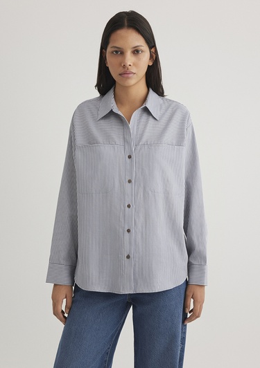  Mavi Çizgili Mavi Gömlek Oversize / Geniş Kesim 1211069-89153