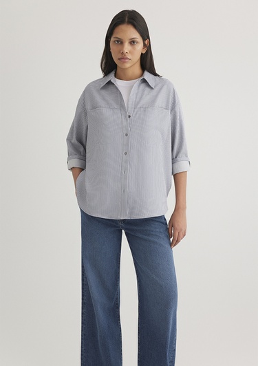  Mavi Çizgili Mavi Gömlek Oversize / Geniş Kesim 1211069-89153