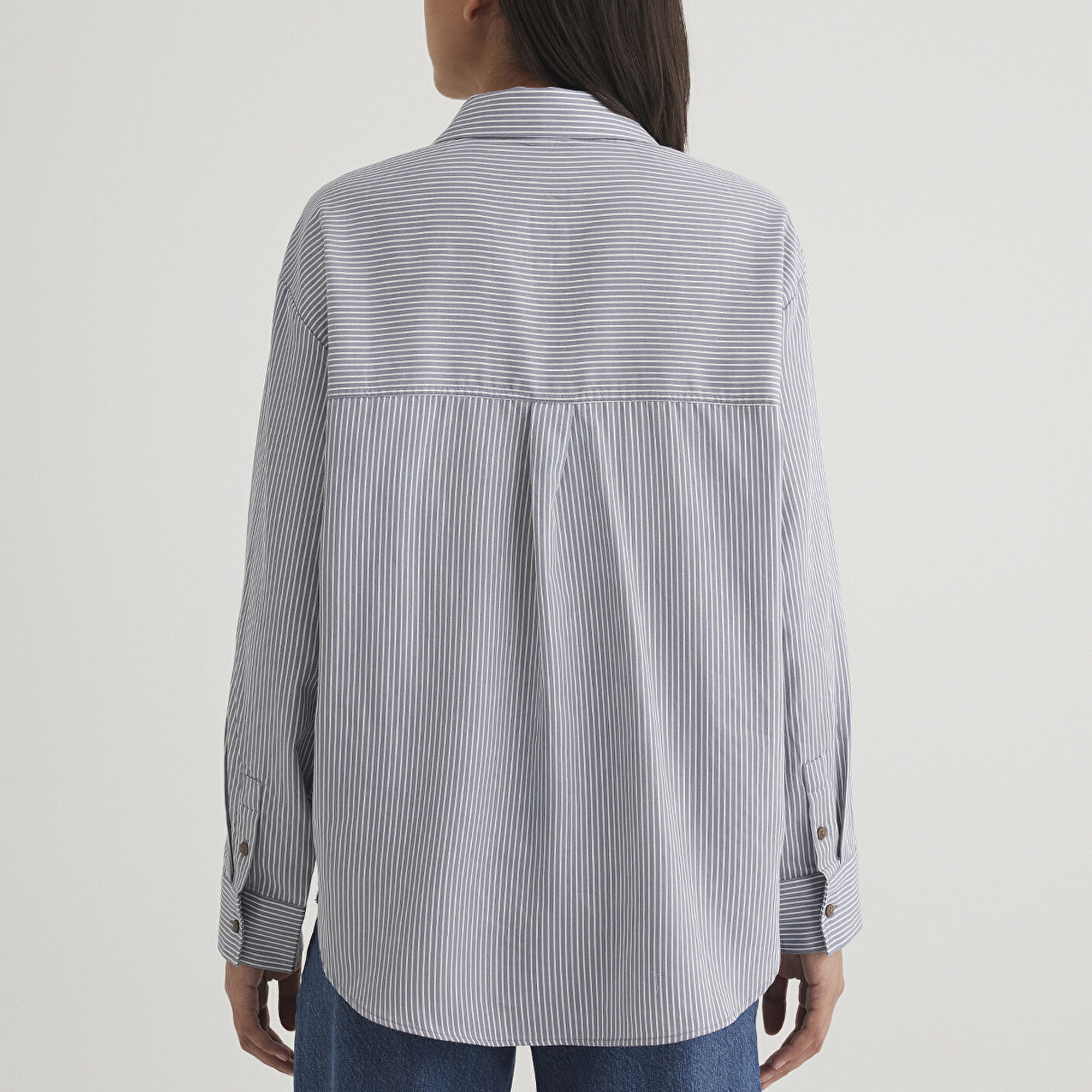 Mavi Çizgili Mavi Gömlek Oversize / Geniş Kesim 1211069-89153