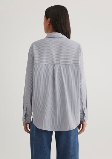  Mavi Çizgili Mavi Gömlek Oversize / Geniş Kesim 1211069-89153
