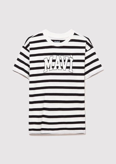  Mavi Mavi Logo Baskılı Beyaz Tişört Regular Fit / Normal Kesim 6610251-84041