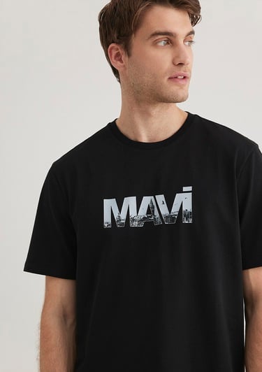  Mavi Mavi Logo Baskılı Siyah Tişört Regular Fit / Normal Kesim 0610948-900