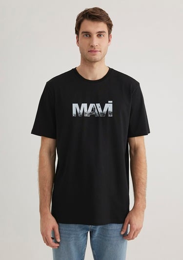  Mavi Mavi Logo Baskılı Siyah Tişört Regular Fit / Normal Kesim 0610948-900