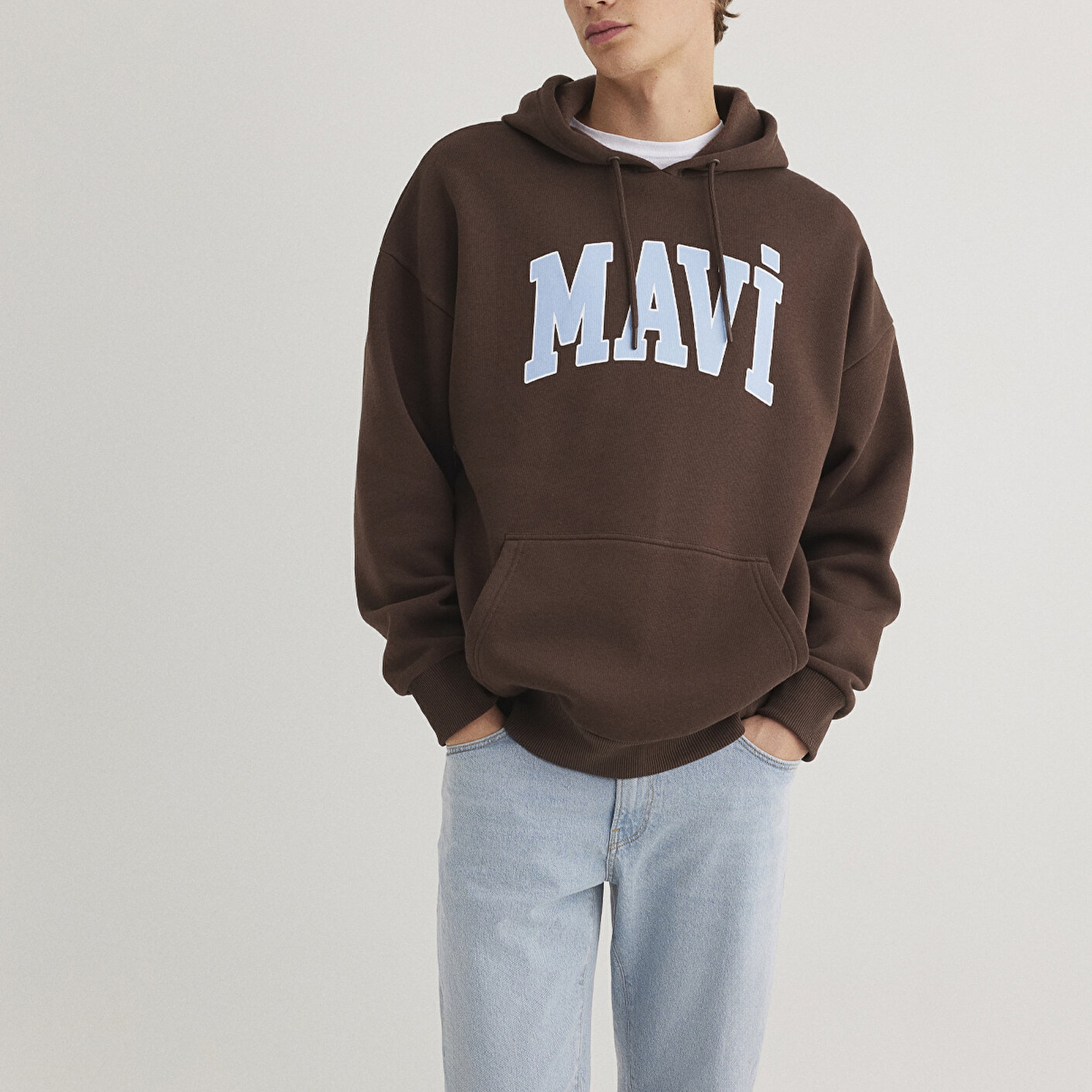 Mavi Mavi Logo Baskılı Kapüşonlu Kahverengi Sweatshirt 067149-88067