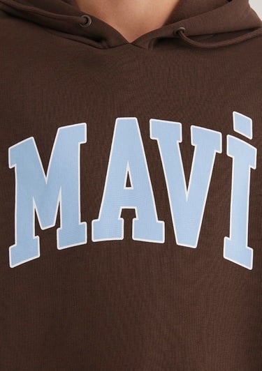  Mavi Mavi Logo Baskılı Kapüşonlu Kahverengi Sweatshirt 067149-88067