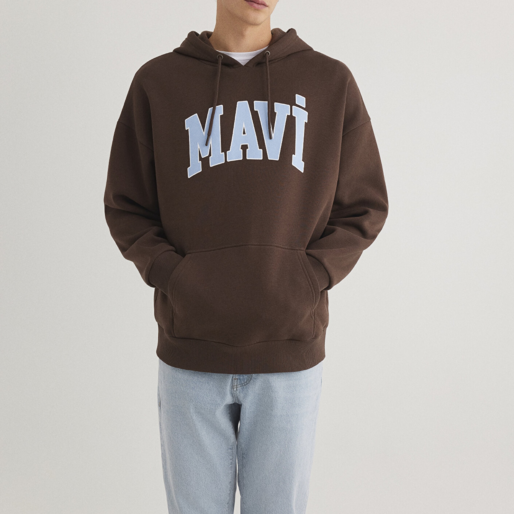 Mavi Mavi Logo Baskılı Kapüşonlu Kahverengi Sweatshirt 067149-88067