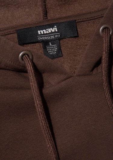  Mavi Mavi Logo Baskılı Kapüşonlu Kahverengi Sweatshirt 067149-88067