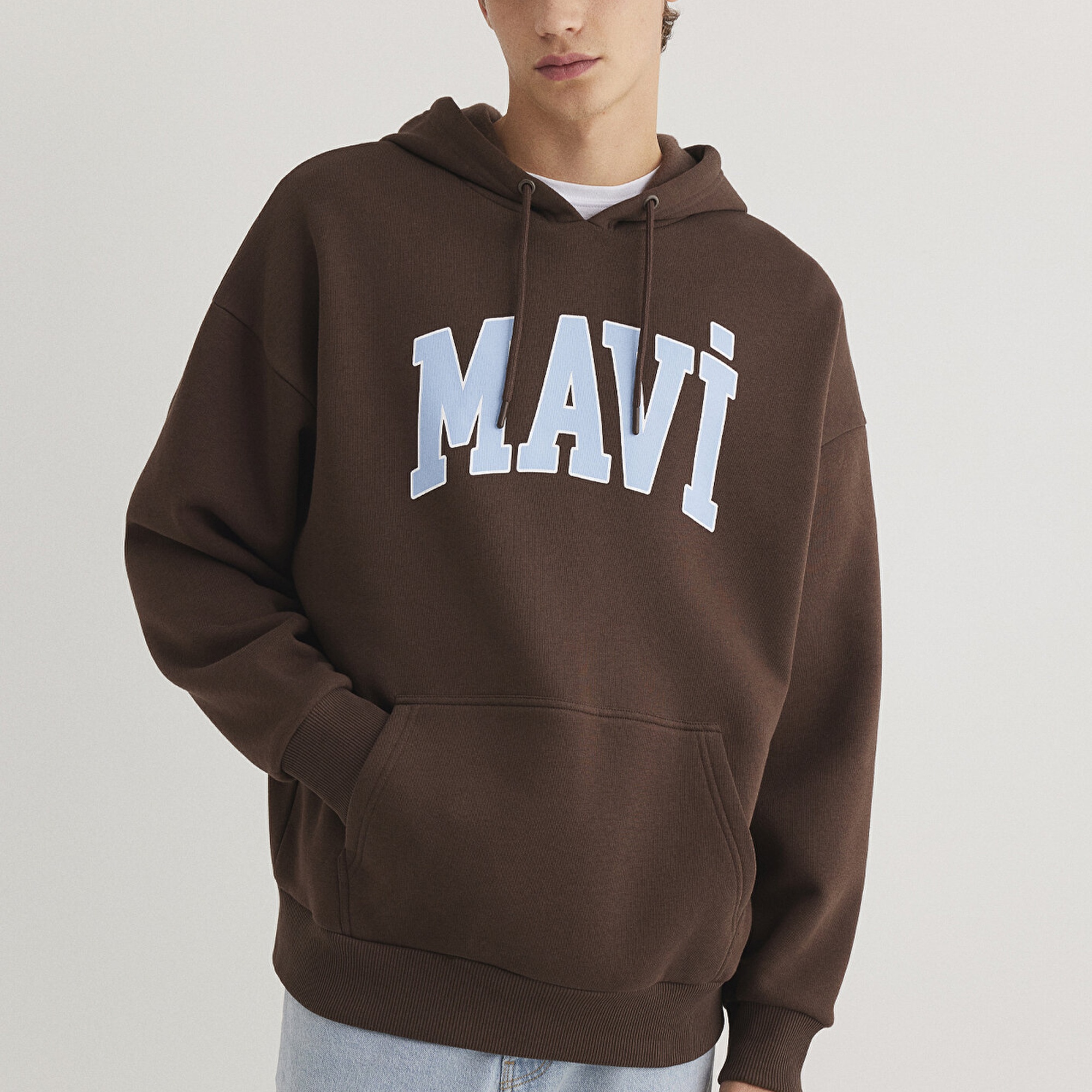 Mavi Mavi Logo Baskılı Kapüşonlu Kahverengi Sweatshirt 067149-88067