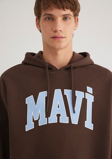  Mavi Mavi Logo Baskılı Kapüşonlu Kahverengi Sweatshirt 067149-88067