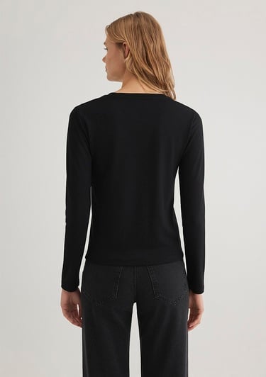  Mavi Uzun Kollu Siyah Tişört Fitted / Vücuda Oturan Kesim 1612908-900