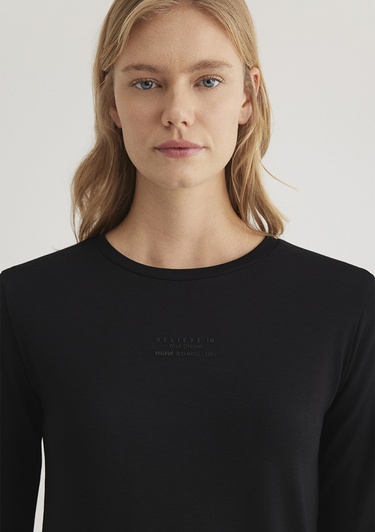  Mavi Uzun Kollu Siyah Tişört Fitted / Vücuda Oturan Kesim 1612908-900