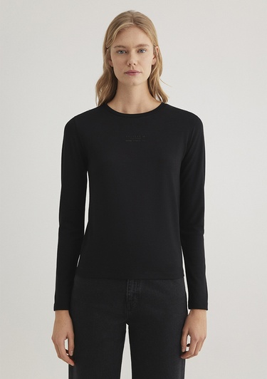  Mavi Uzun Kollu Siyah Tişört Fitted / Vücuda Oturan Kesim 1612908-900