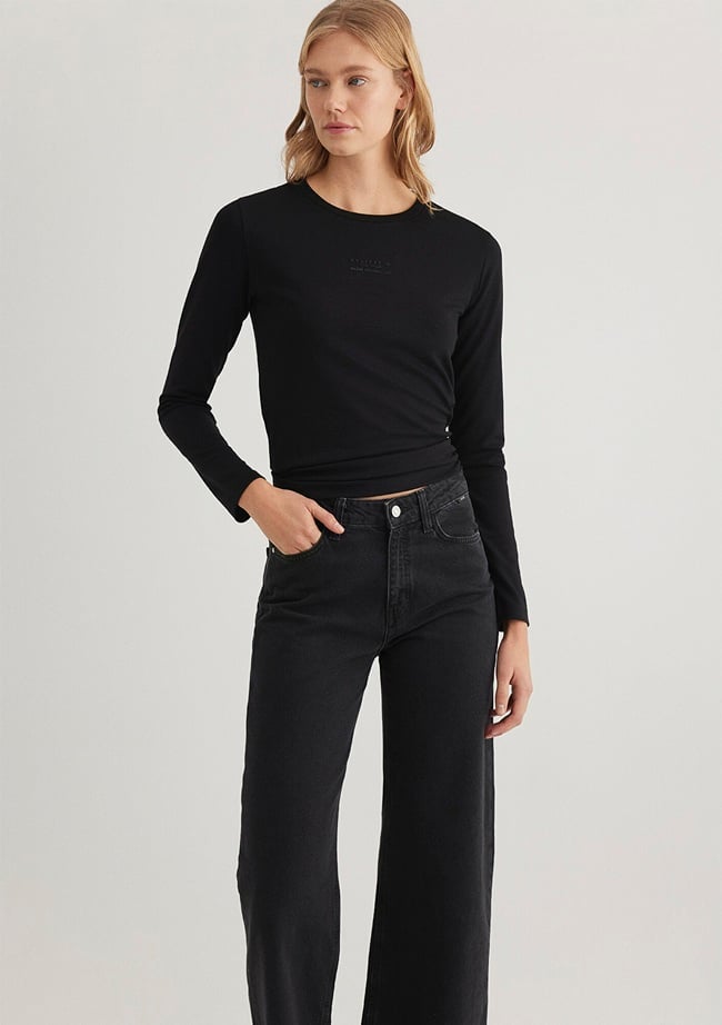  Mavi Uzun Kollu Siyah Tişört Fitted / Vücuda Oturan Kesim 1612908-900