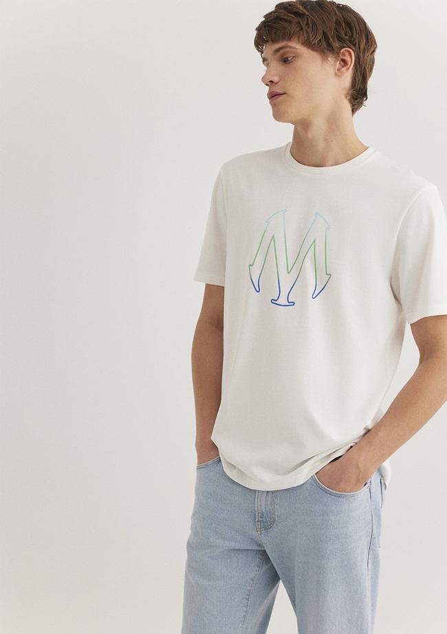 Mavi M Logo Baskılı Ekru Tişört Regular Fit / Normal Kesim 0610635-70057