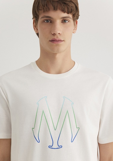  Mavi M Logo Baskılı Ekru Tişört Regular Fit / Normal Kesim 0610635-70057