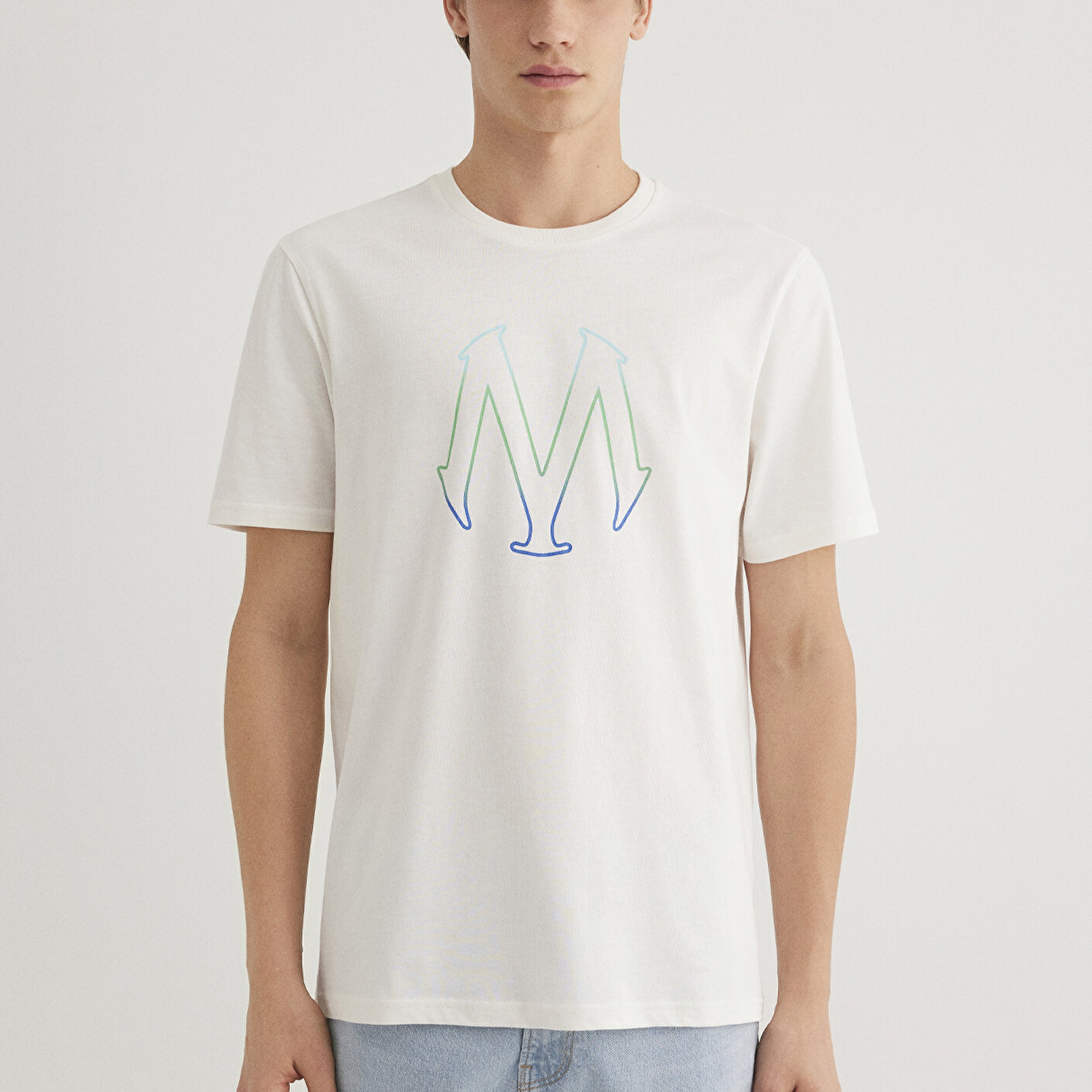 Mavi M Logo Baskılı Ekru Tişört Regular Fit / Normal Kesim 0610635-70057