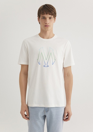  Mavi M Logo Baskılı Ekru Tişört Regular Fit / Normal Kesim 0610635-70057