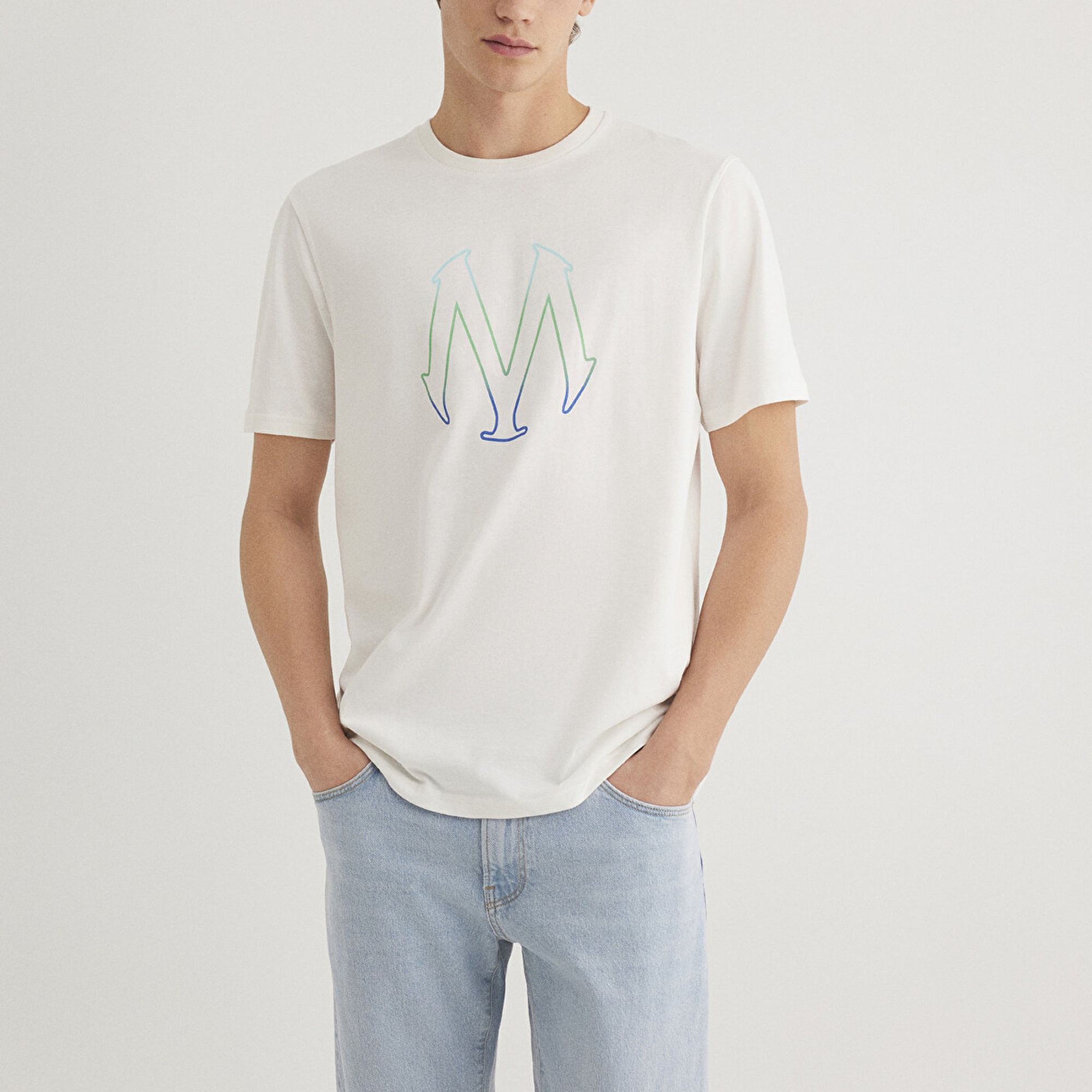 Mavi M Logo Baskılı Ekru Tişört Regular Fit / Normal Kesim 0610635-70057
