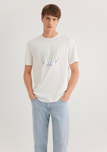  Mavi M Logo Baskılı Ekru Tişört Regular Fit / Normal Kesim 0610635-70057