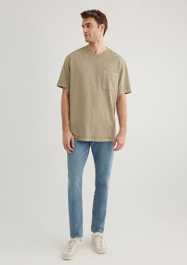  Mavi Baskılı Bej Tişört Loose Fit / Bol Rahat Kesim 0612402-70360