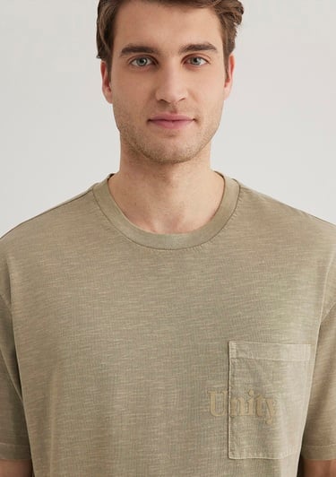  Mavi Baskılı Bej Tişört Loose Fit / Bol Rahat Kesim 0612402-70360