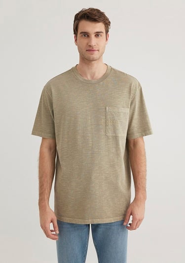  Mavi Baskılı Bej Tişört Loose Fit / Bol Rahat Kesim 0612402-70360