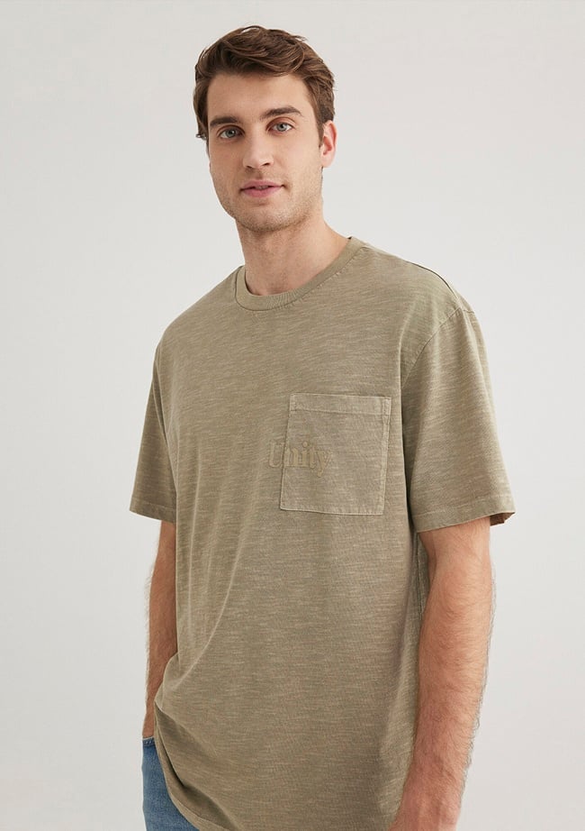  Mavi Baskılı Bej Tişört Loose Fit / Bol Rahat Kesim 0612402-70360