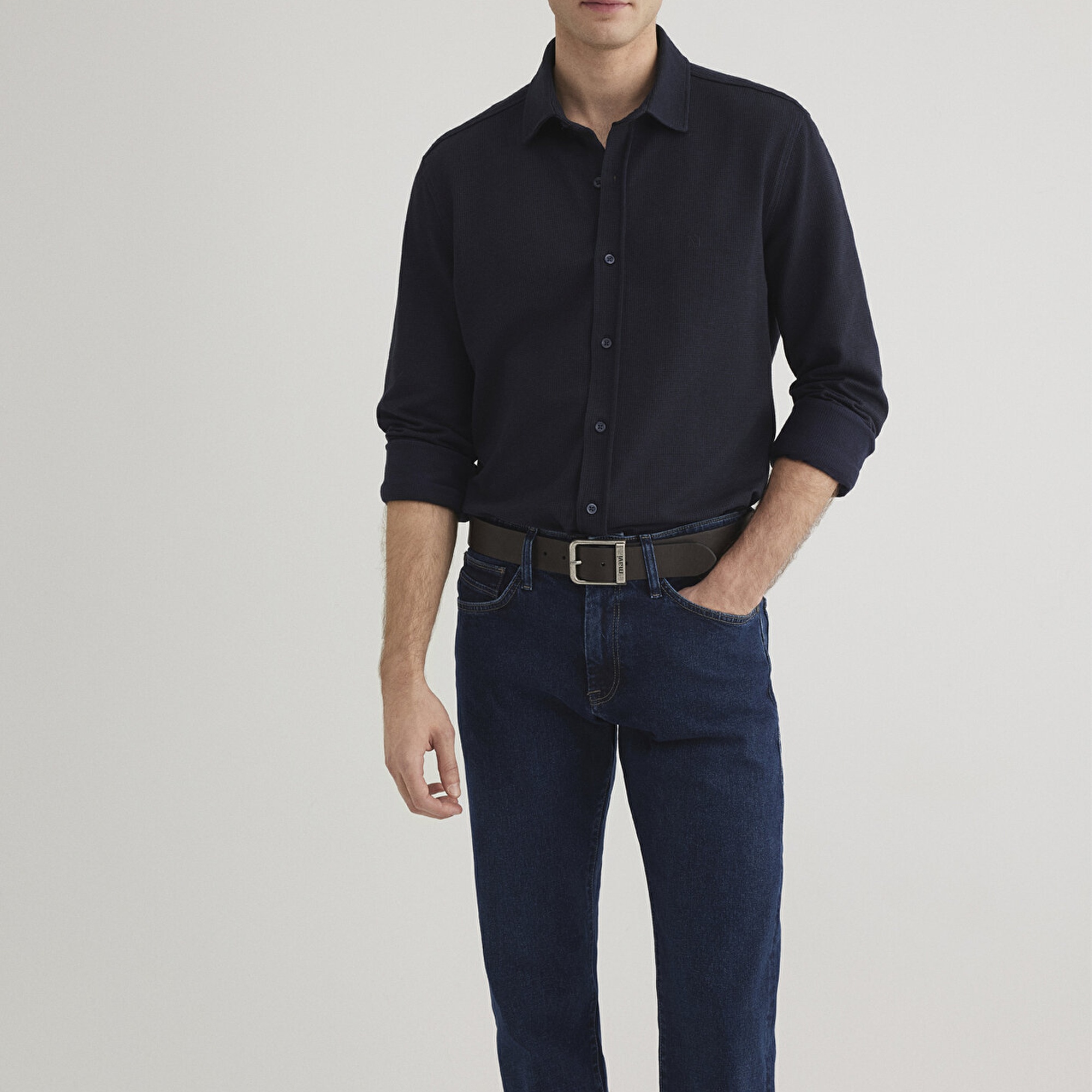 Mavi Lacivert Örme Gömlek Slim Fit / Dar Kesim 0211249-70490