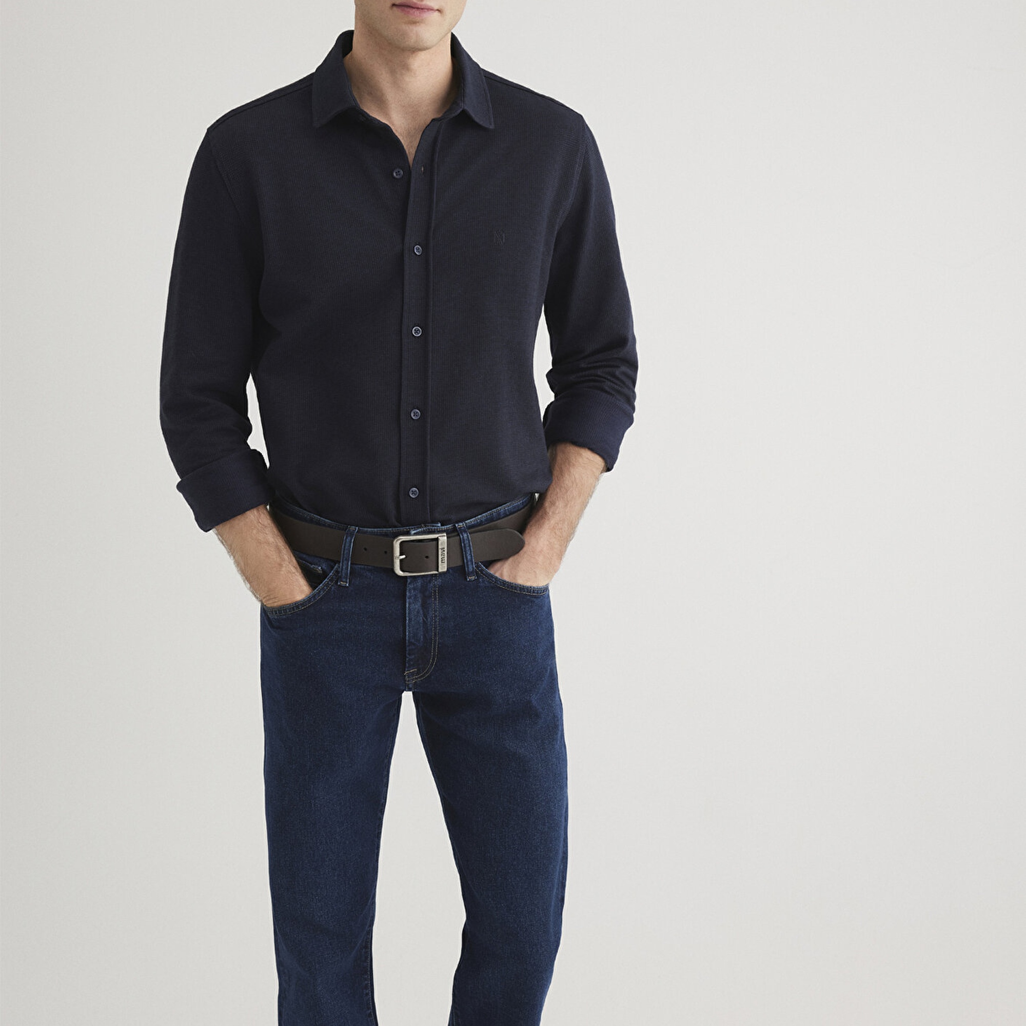 Mavi Lacivert Örme Gömlek Slim Fit / Dar Kesim 0211249-70490