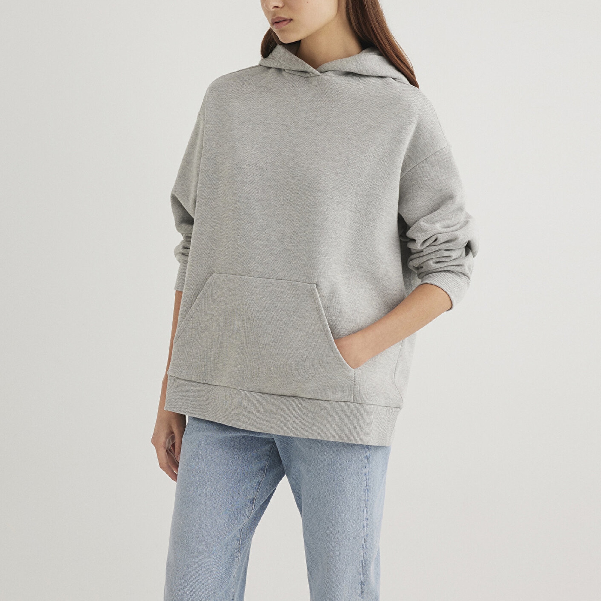 Mavi Kapüşonlu Gri Basic Sweatshirt 1S10186-83096