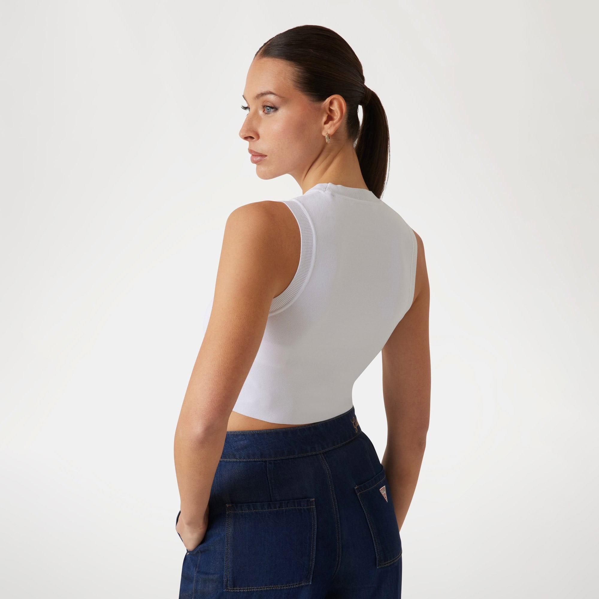 Guess Kadın Beyaz Kolsuz T-Shirt