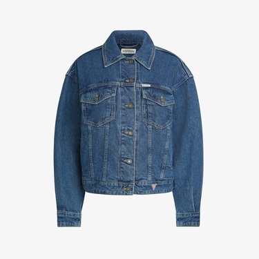  Guess Oversize Trucker Eco Recy Riverside Indi Kadın Mavi Ceket