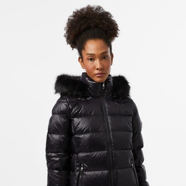  Tommy Hilfiger Gloss Down With Fur Kadın Siyah Mont