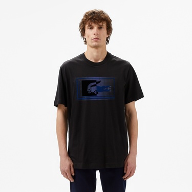 Lacoste Erkek Regular Fit Bisiklet Yaka Baskılı Siyah T-Shirt