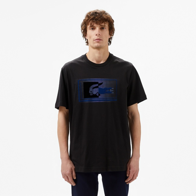  Lacoste Erkek Regular Fit Bisiklet Yaka Baskılı Siyah T-Shirt