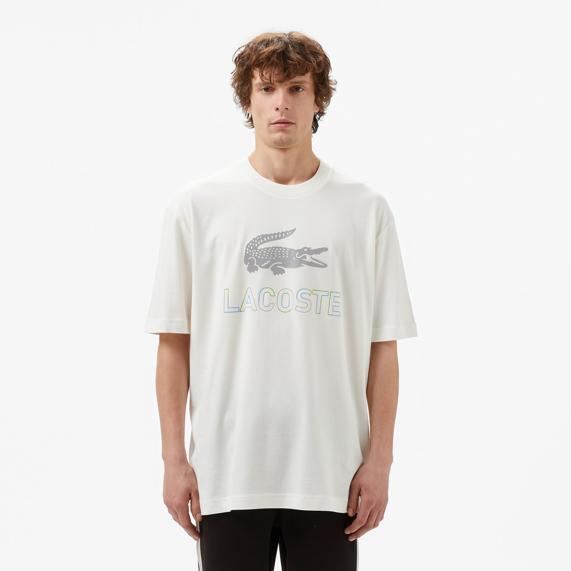 Lacoste Erkek Regular Fit Bisiklet Yaka Baskılı Beyaz T-Shirt