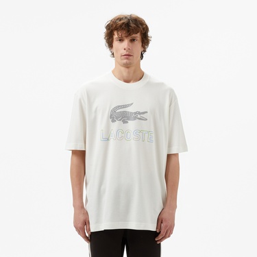  Lacoste Erkek Regular Fit Bisiklet Yaka Baskılı Beyaz T-Shirt