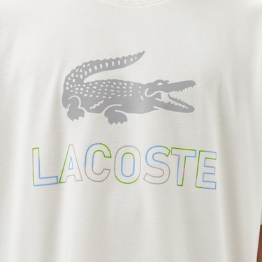  Lacoste Erkek Regular Fit Bisiklet Yaka Baskılı Beyaz T-Shirt