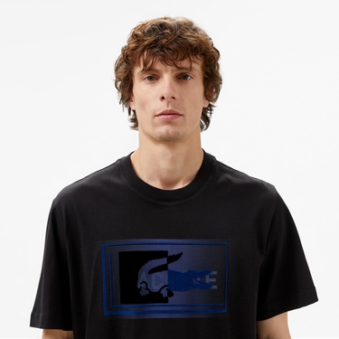  Lacoste Erkek Regular Fit Bisiklet Yaka Baskılı Siyah T-Shirt